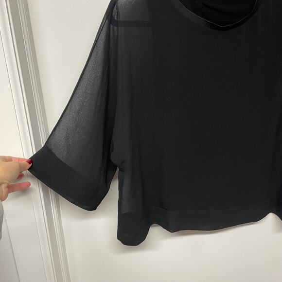 Zara Woman Solid Black Sheer Dolman Sleeve Blouse Top Size XS Round Neck - Picture 3 of 7